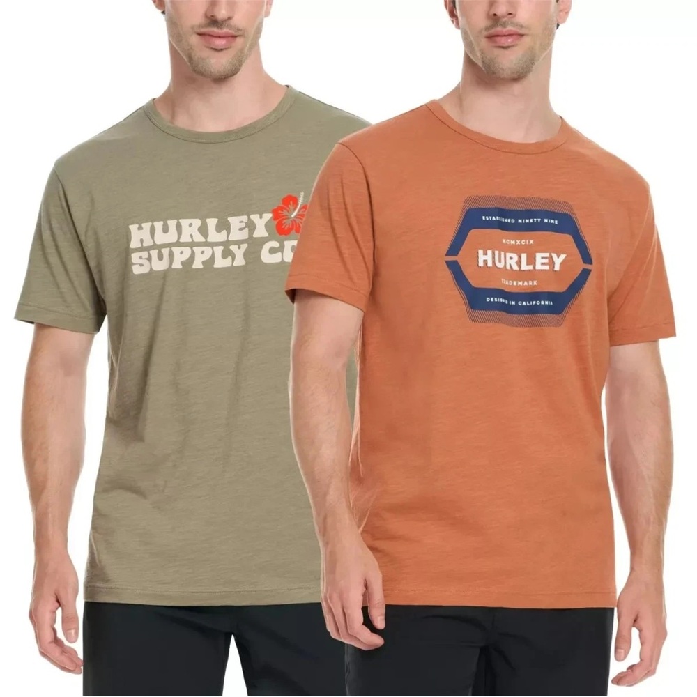 Hurley Men's Rust and army Graphic Tee 2-Pack